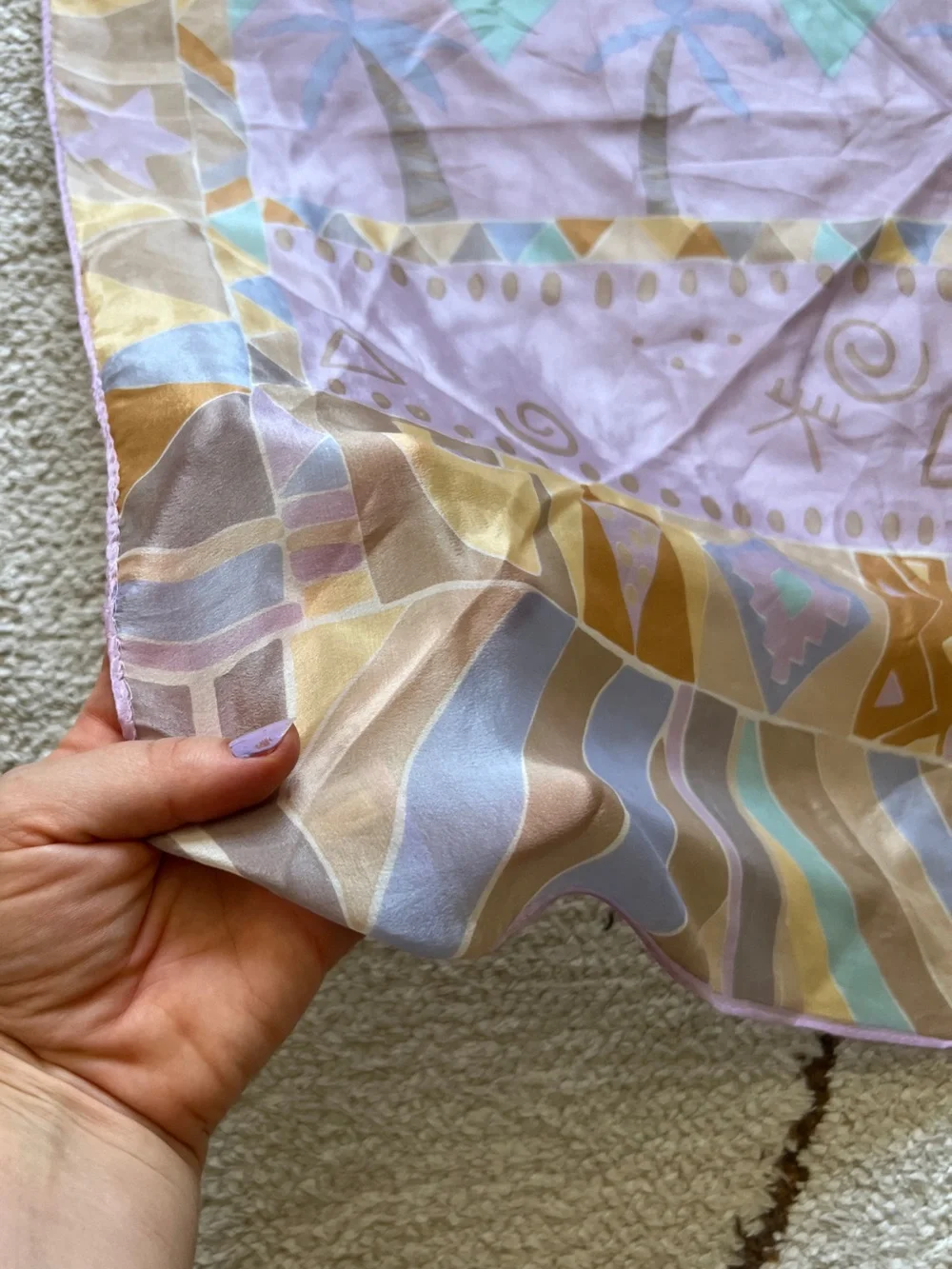 80s Pastel Silk Scarf Tropical Palm Trees Southwest Geometric Abstract 30